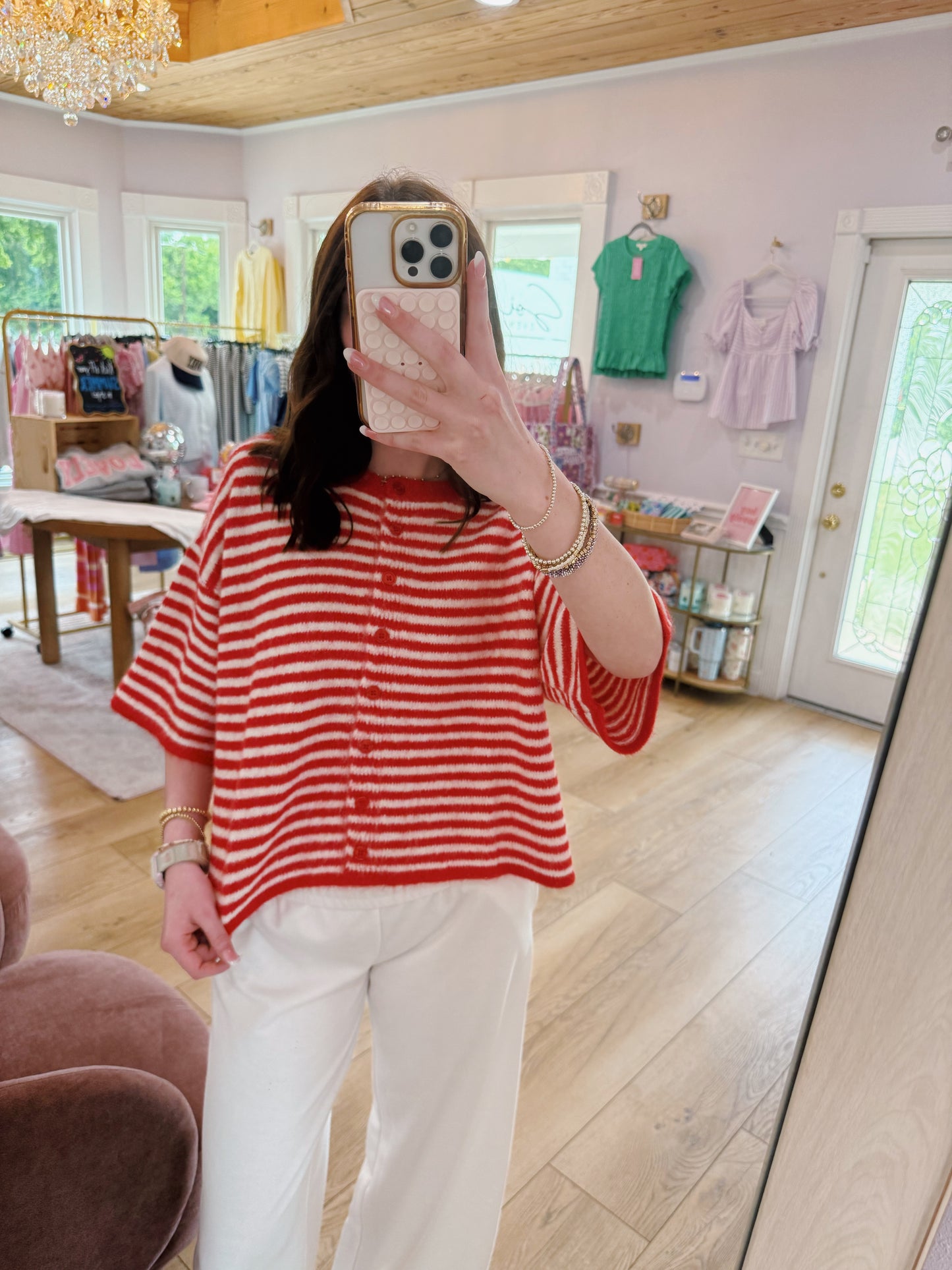 berry red cardigan