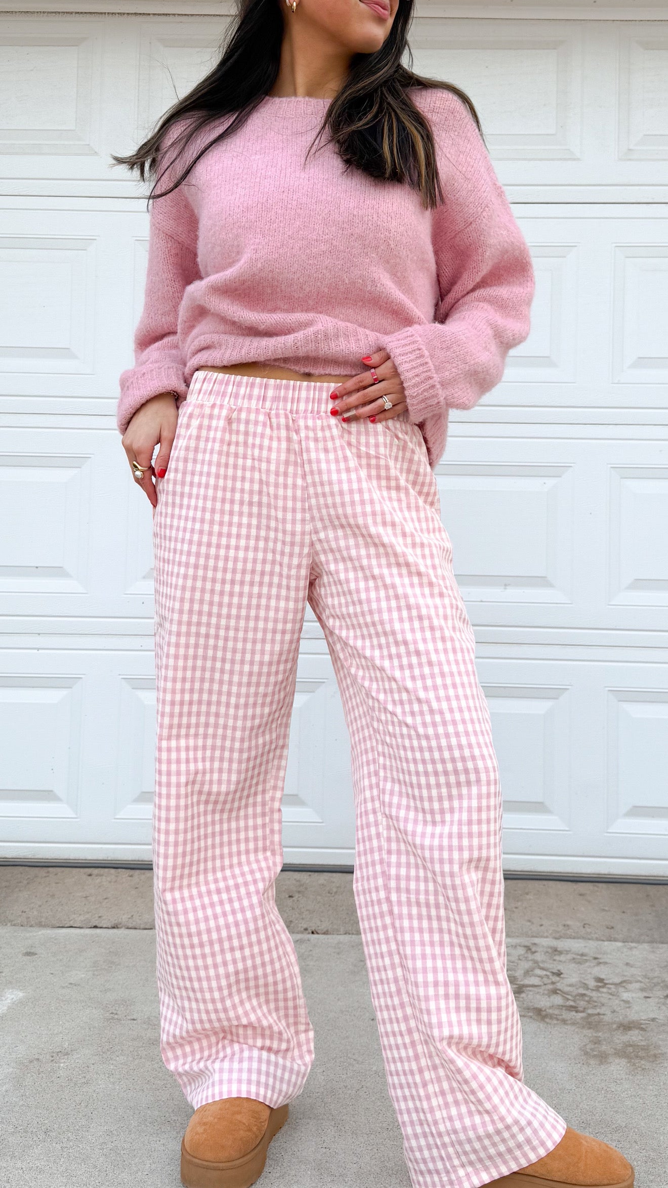 gingham relaxed pants -BLUSH