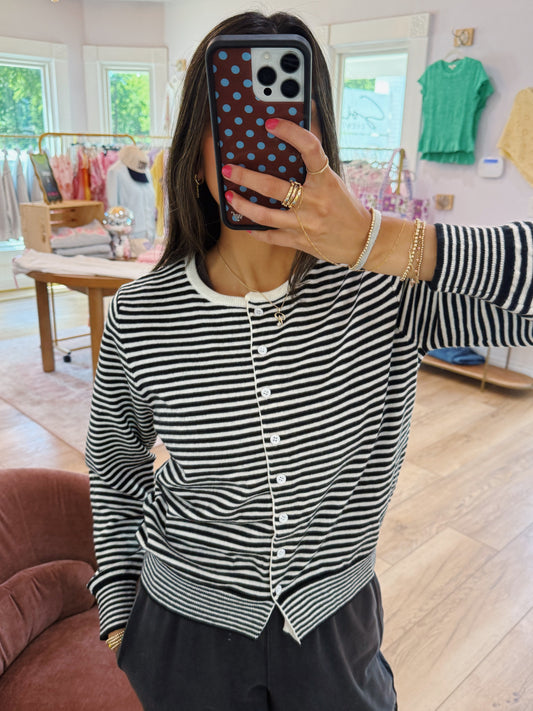 candy striped cardigan -BLACK
