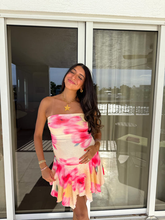 lemon floral mini dress