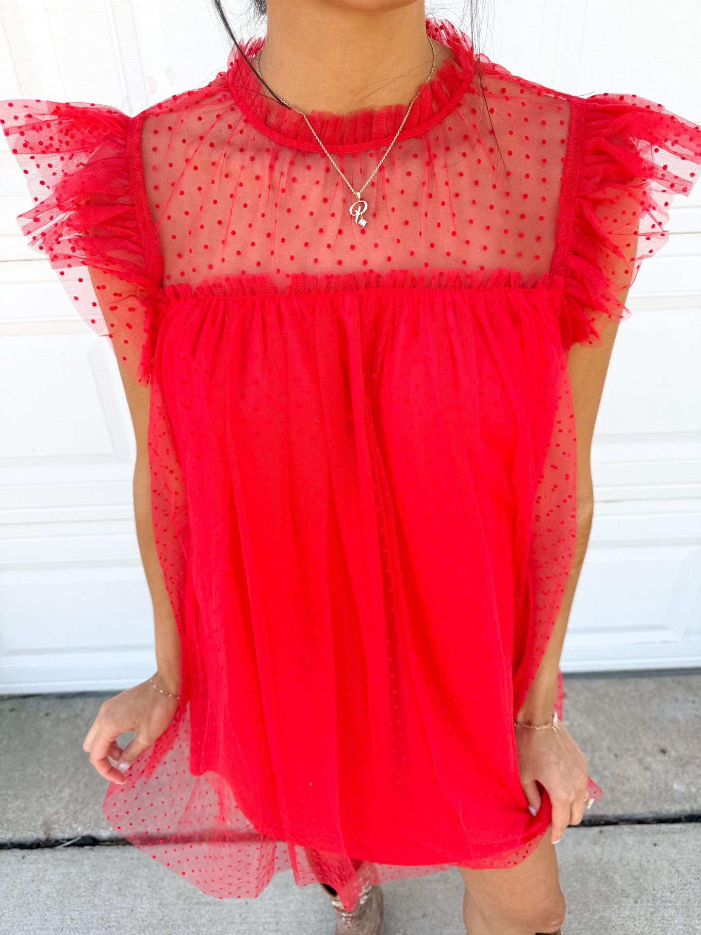 dotty red dress