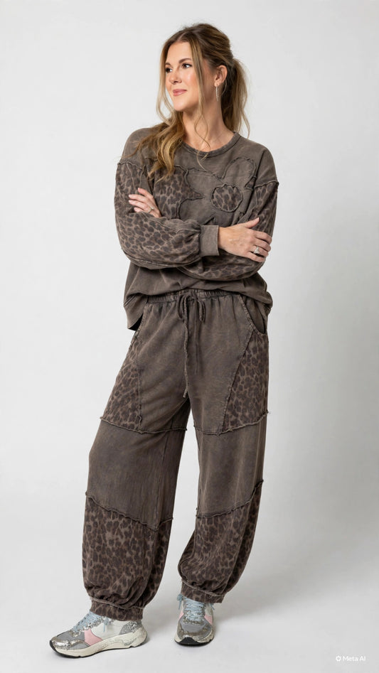 Leopard Balloon Mineral Washed Lounge Pants