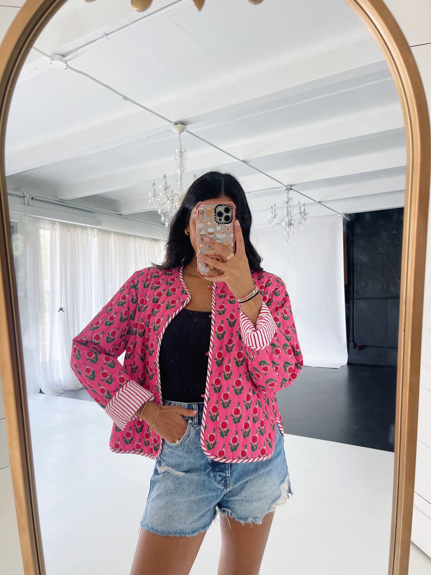 pink flower preppy jacket