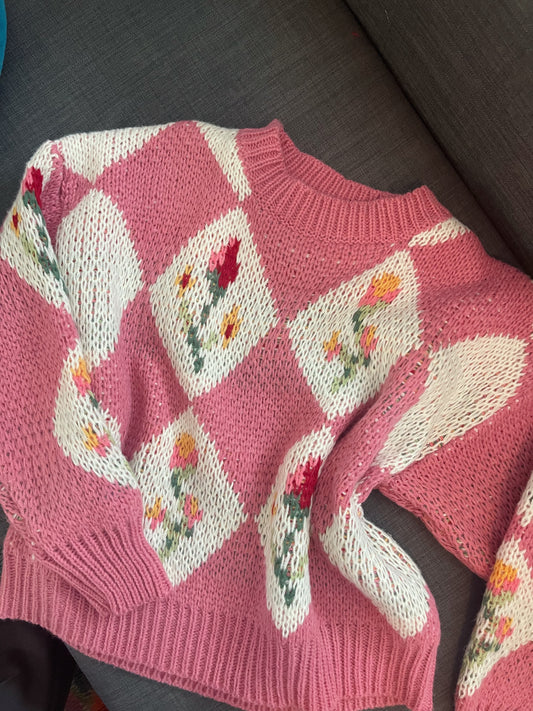 vintage pink rose sweater