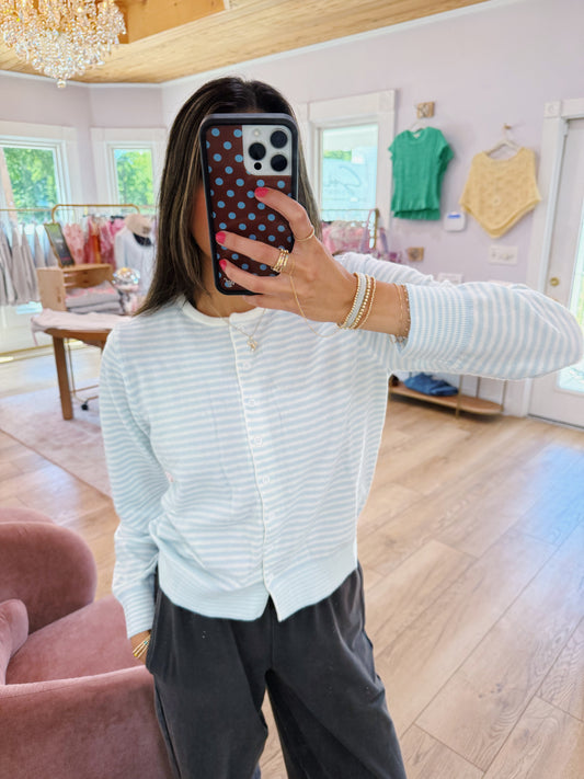 candy striped cardigan -BLUE