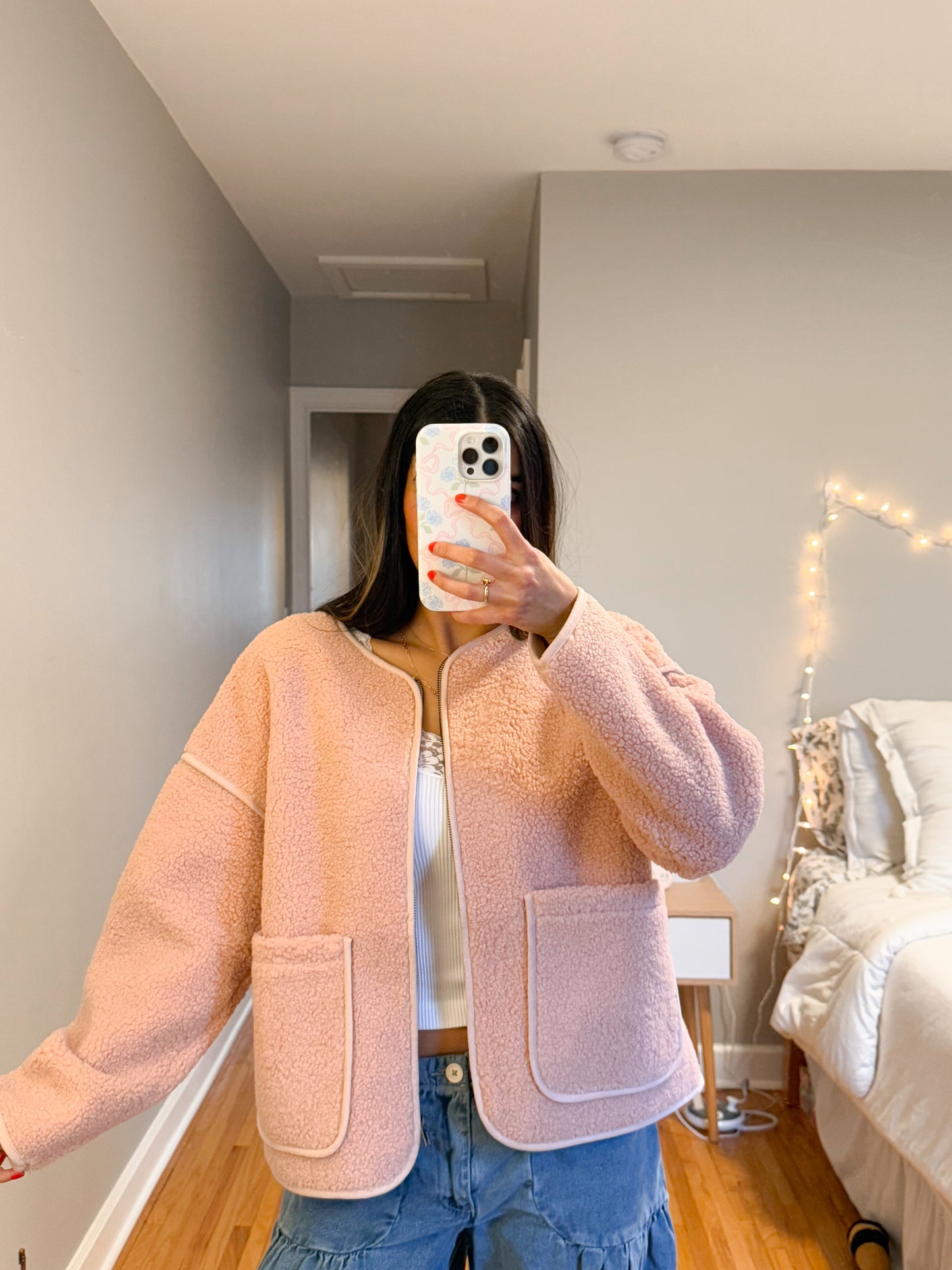 pink teddy sherpa jacket