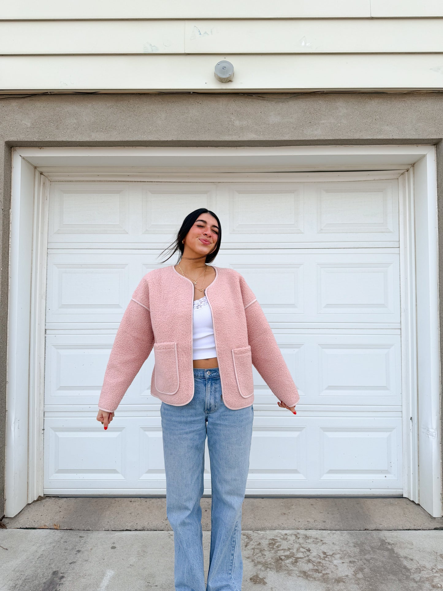 pink teddy sherpa jacket