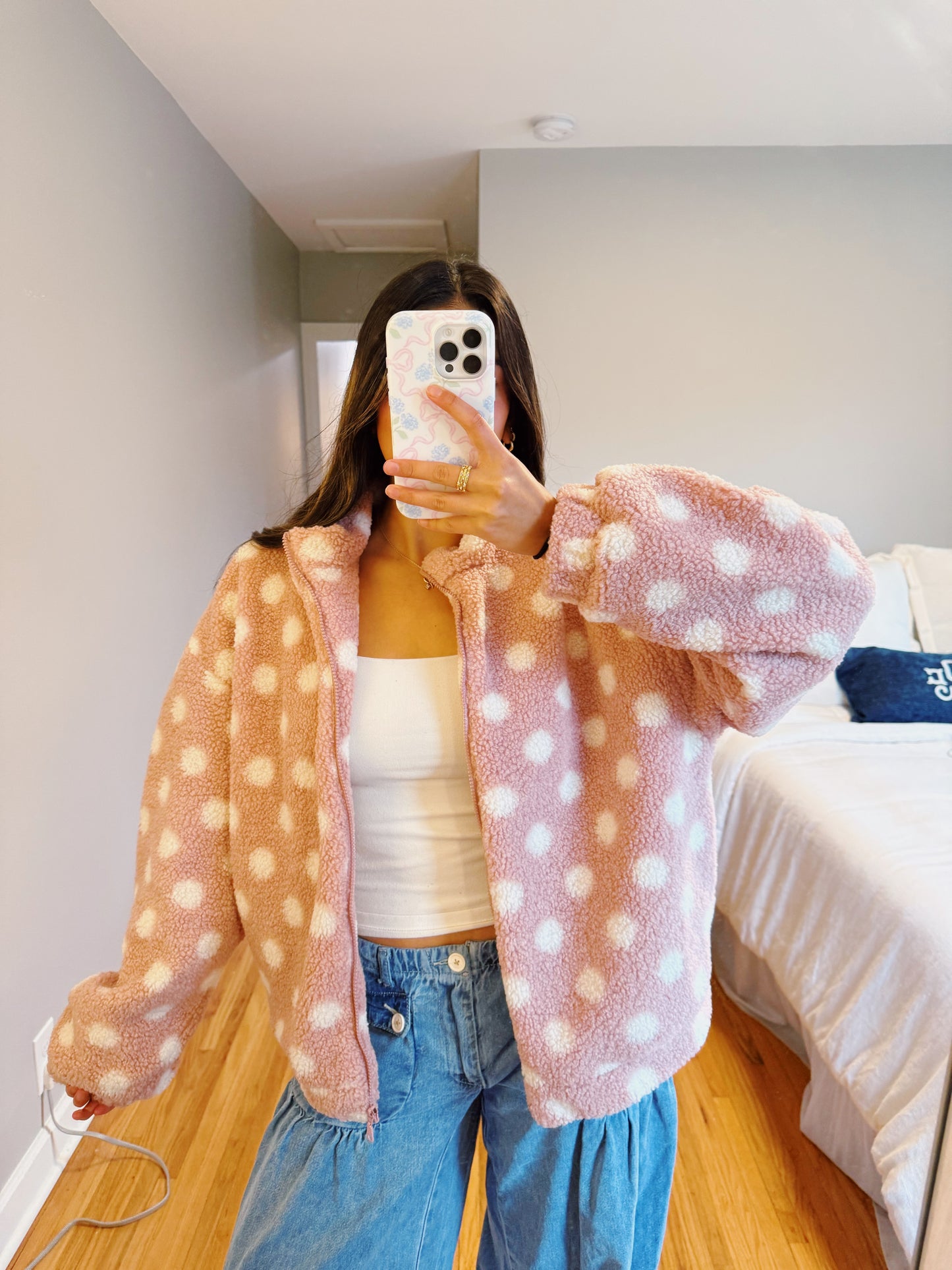 polka dot sherpa jacket