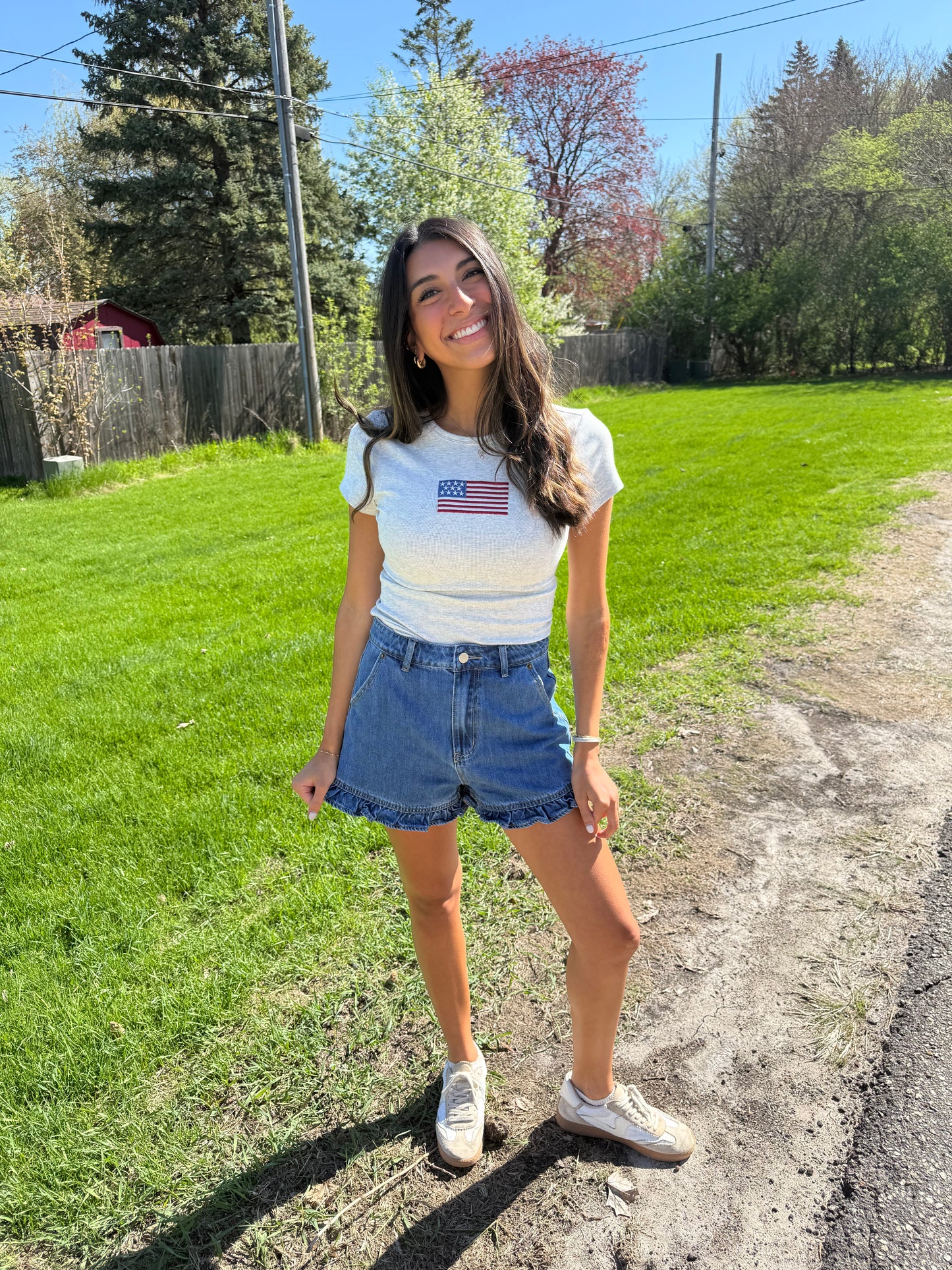 American girl top -grey