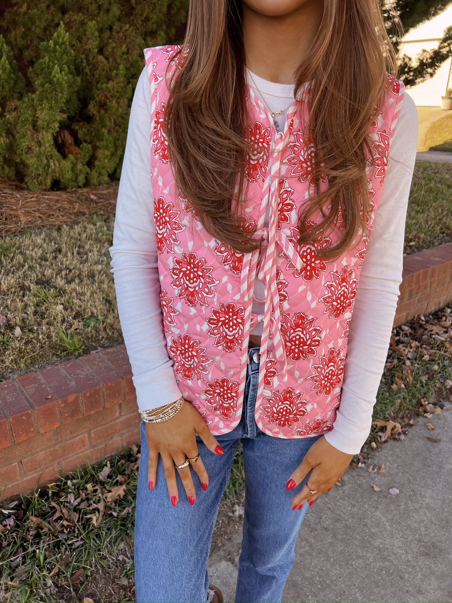 preppy rose bow vest