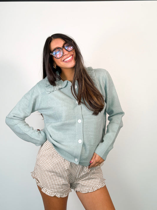 school girl ruffle cardigan