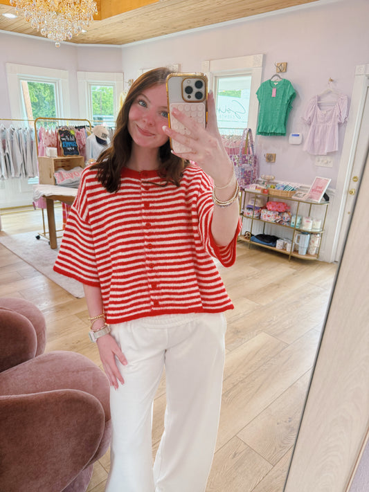 berry red cardigan