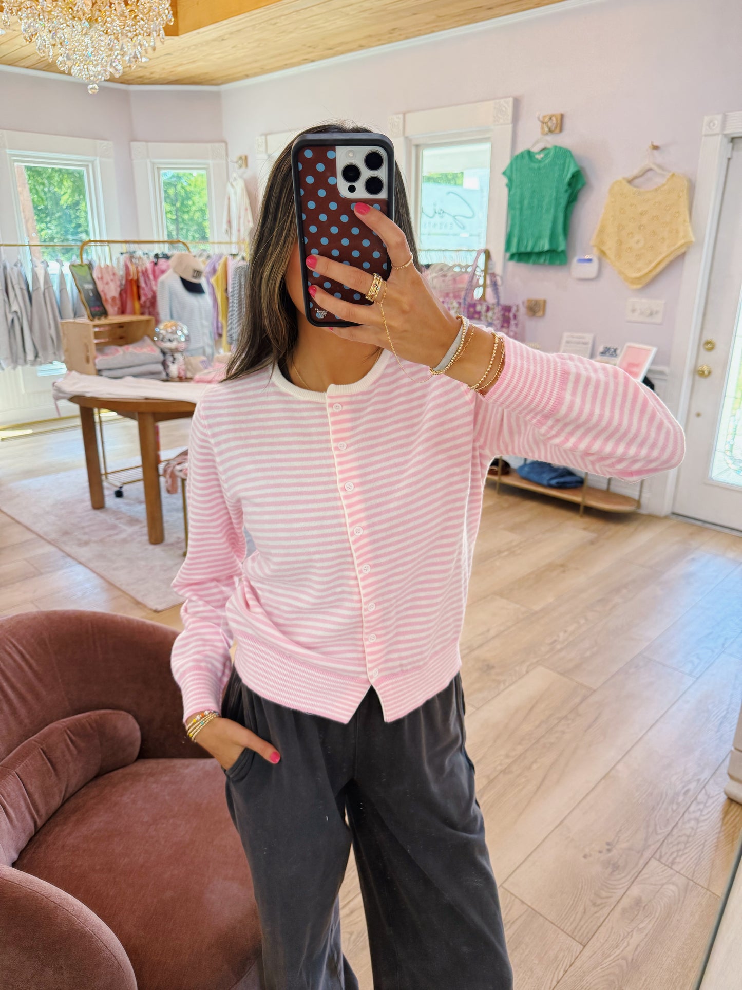 candy striped cardigan -BLUSH