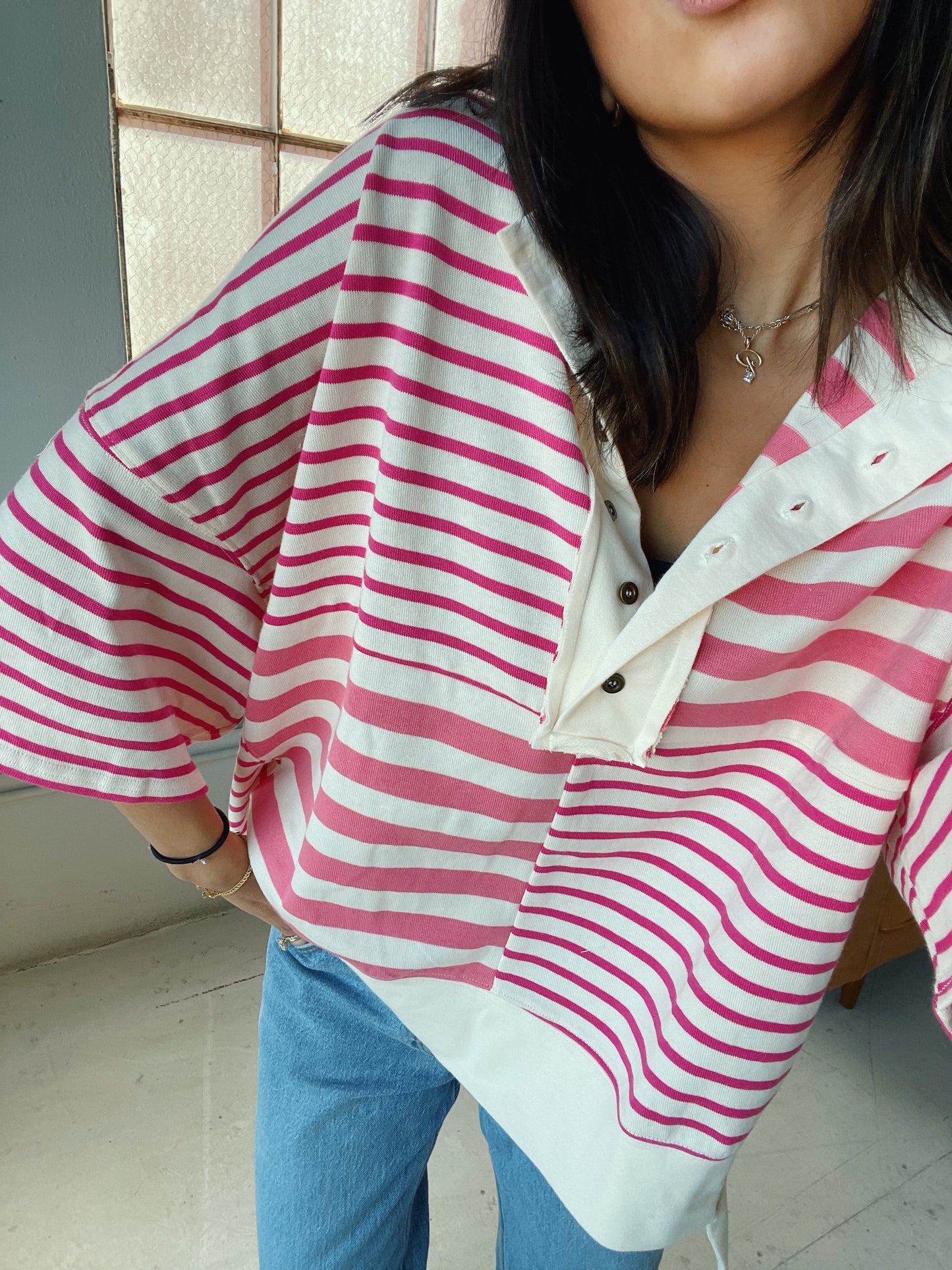 oversized pink striped shirt