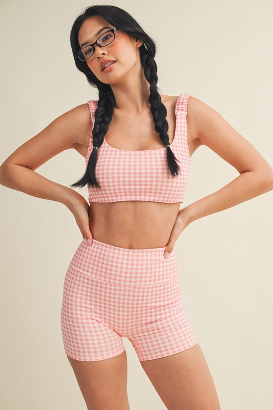 pinky gingham biker shorts