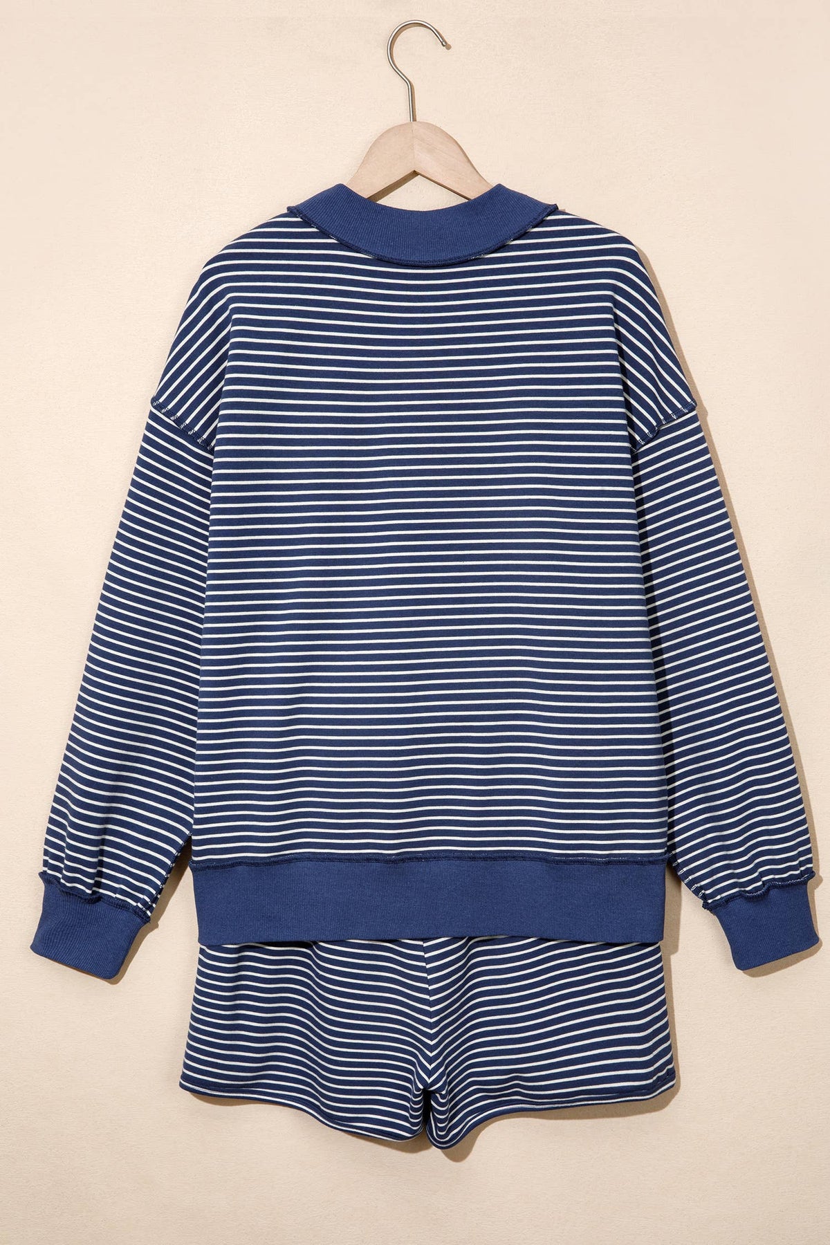 Striped Mock Neck Shorts Set: Blue