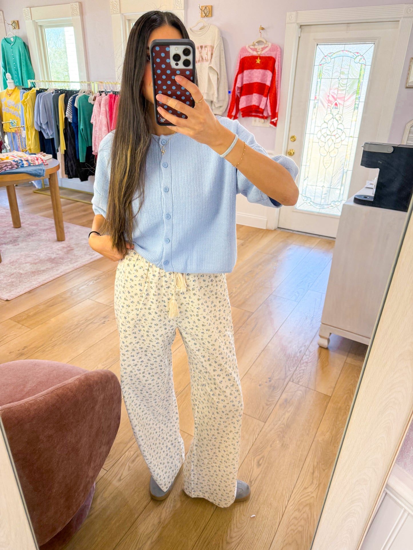 girly floral pants -BLUE