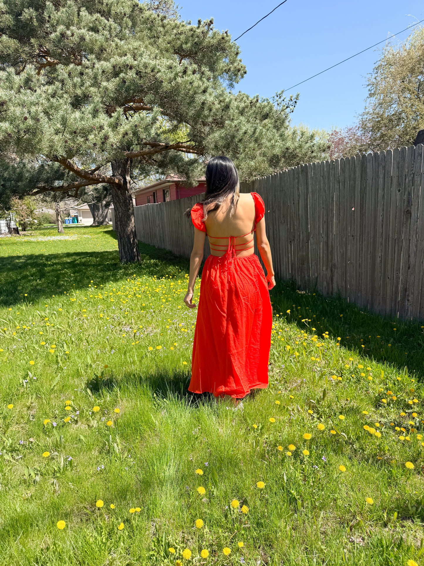 fire red backless dress