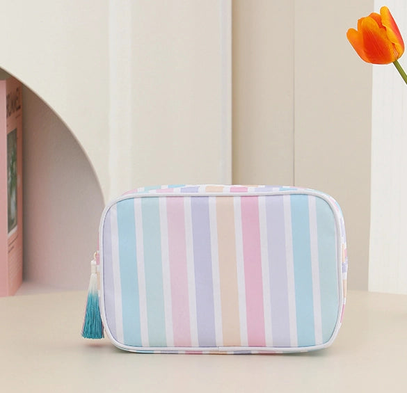 striped makeup bags