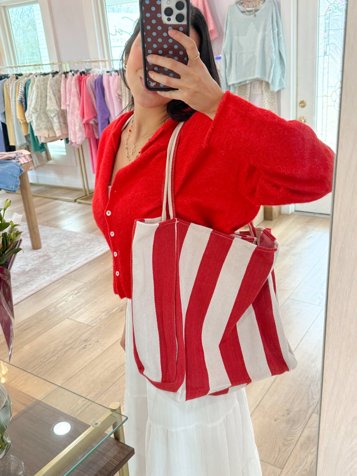 striped tote bag
