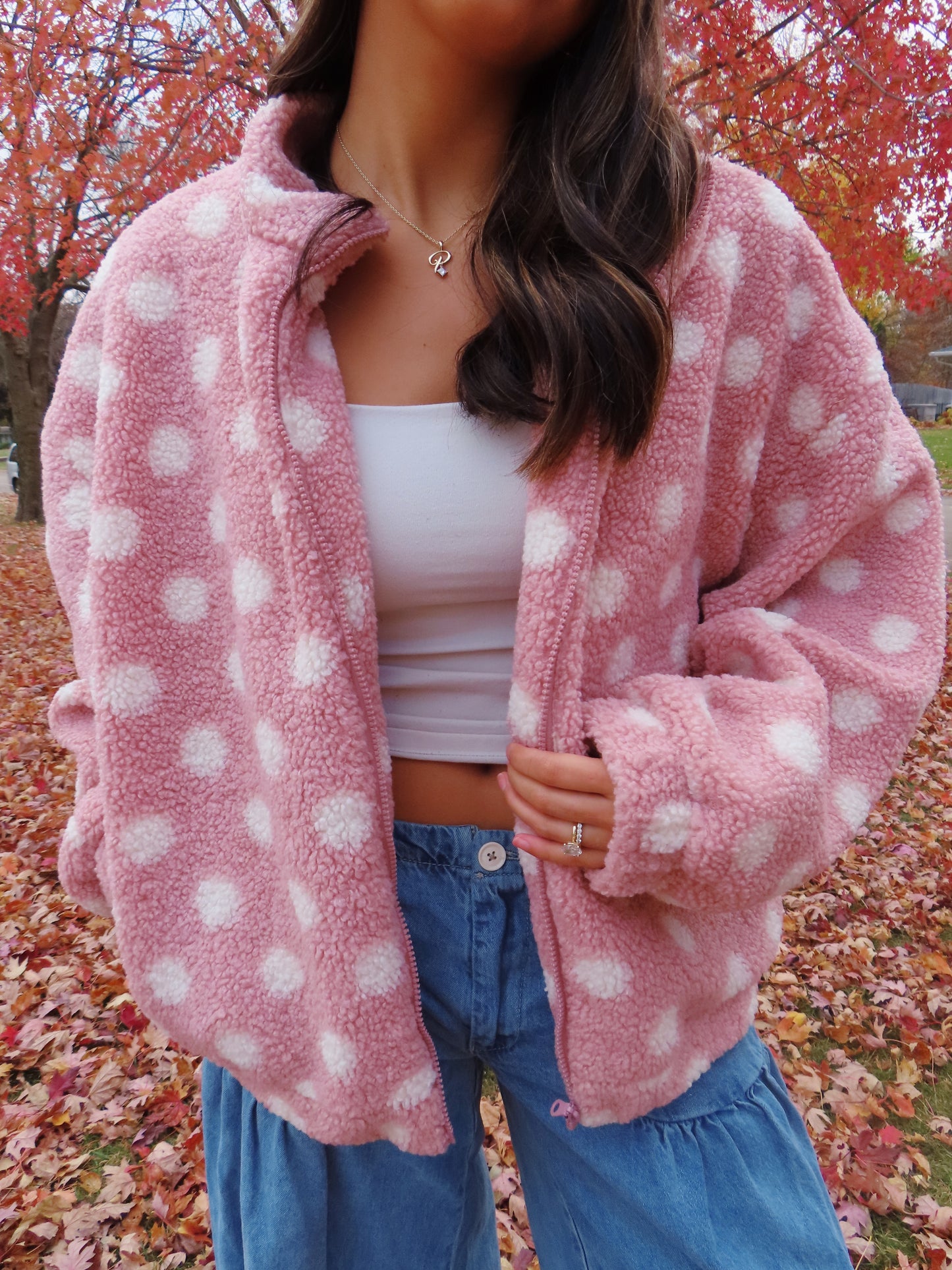 polka dot sherpa jacket