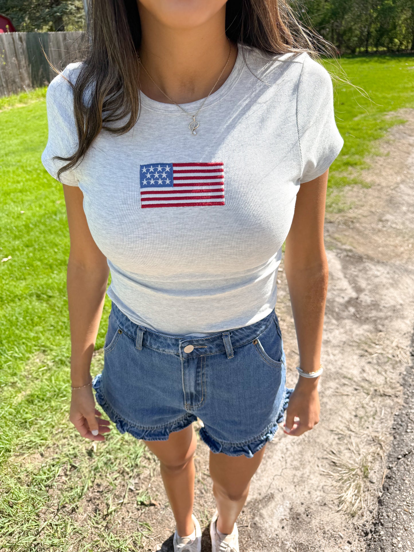 American girl top -grey