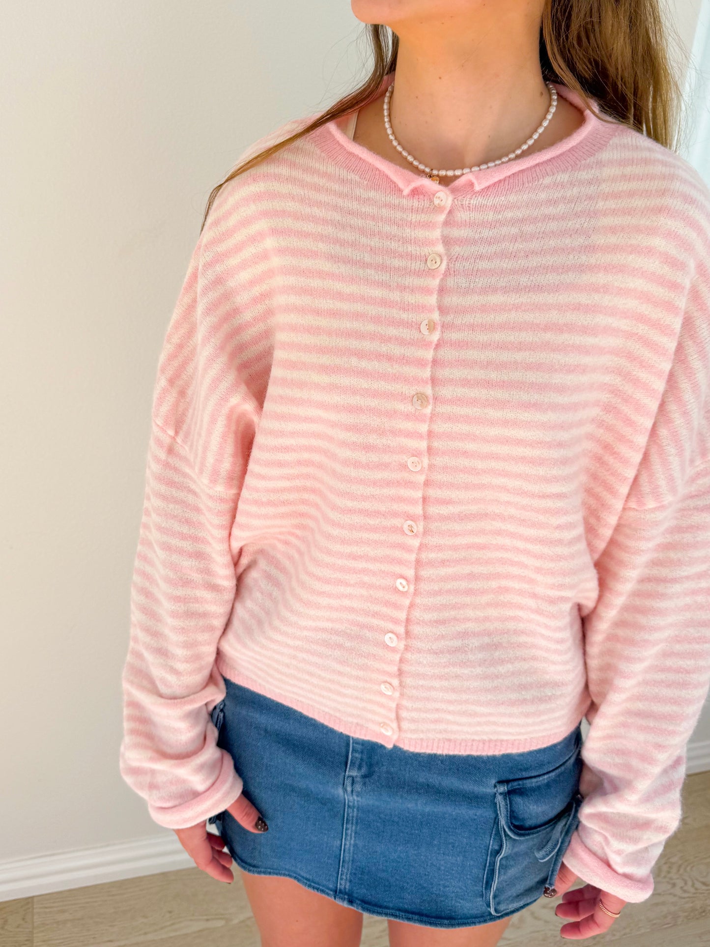 the Lorie cardigan -PINK STRIPES