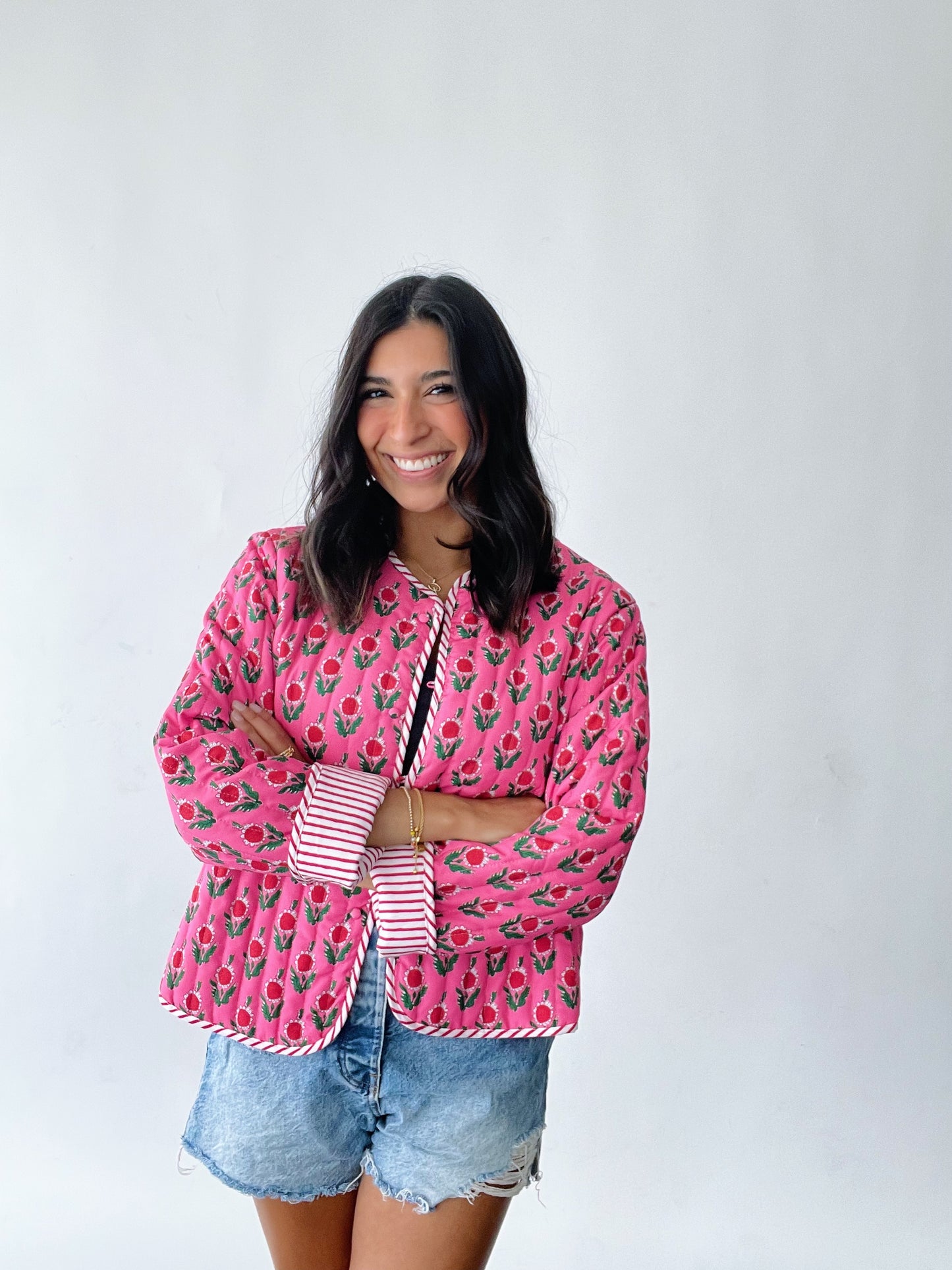 pink flower preppy jacket