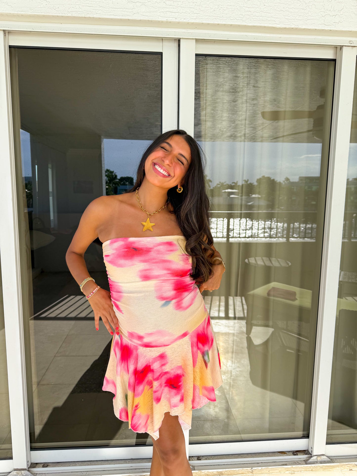 lemon floral mini dress