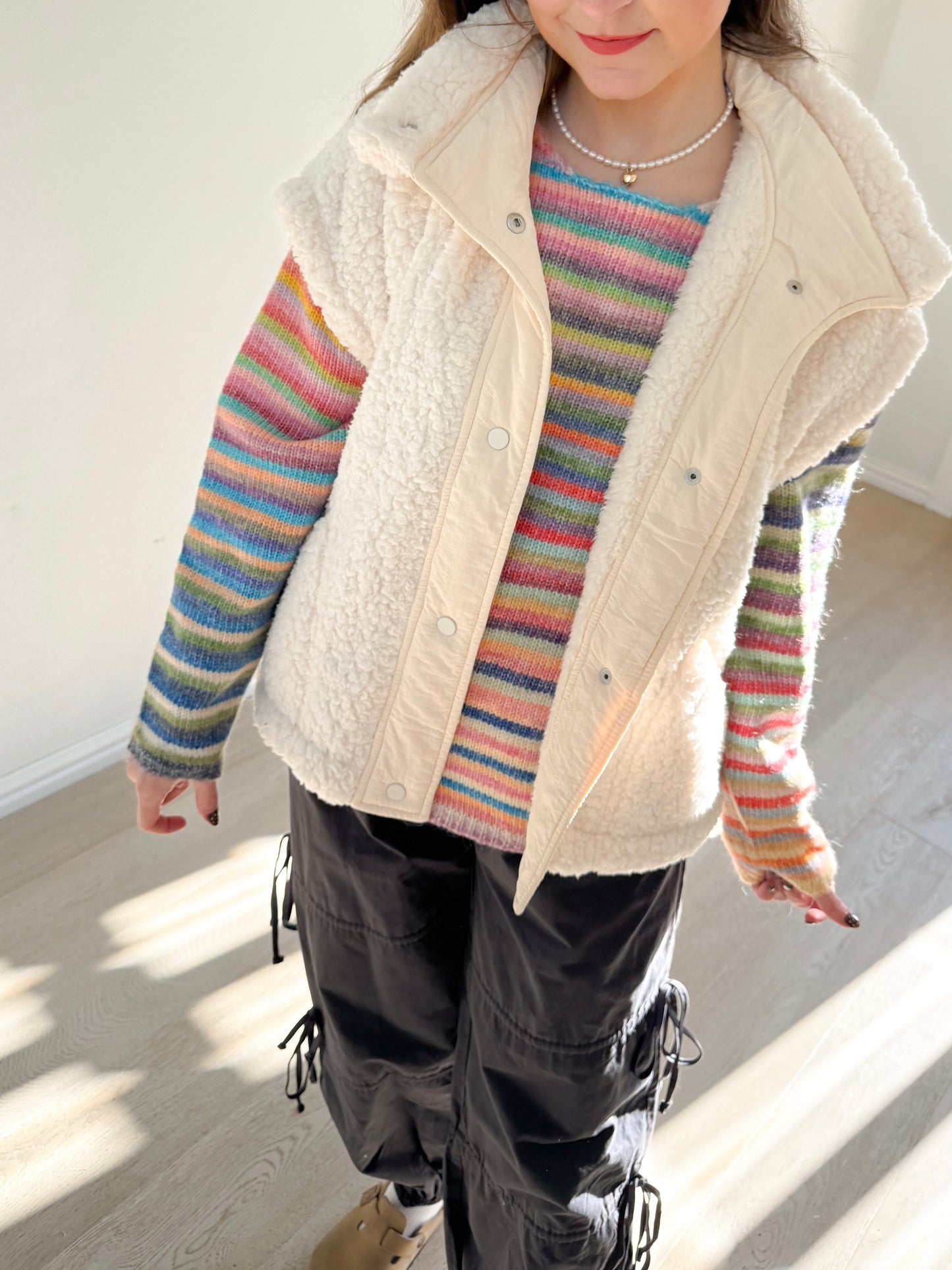 teddy sherpa vest -IVORY
