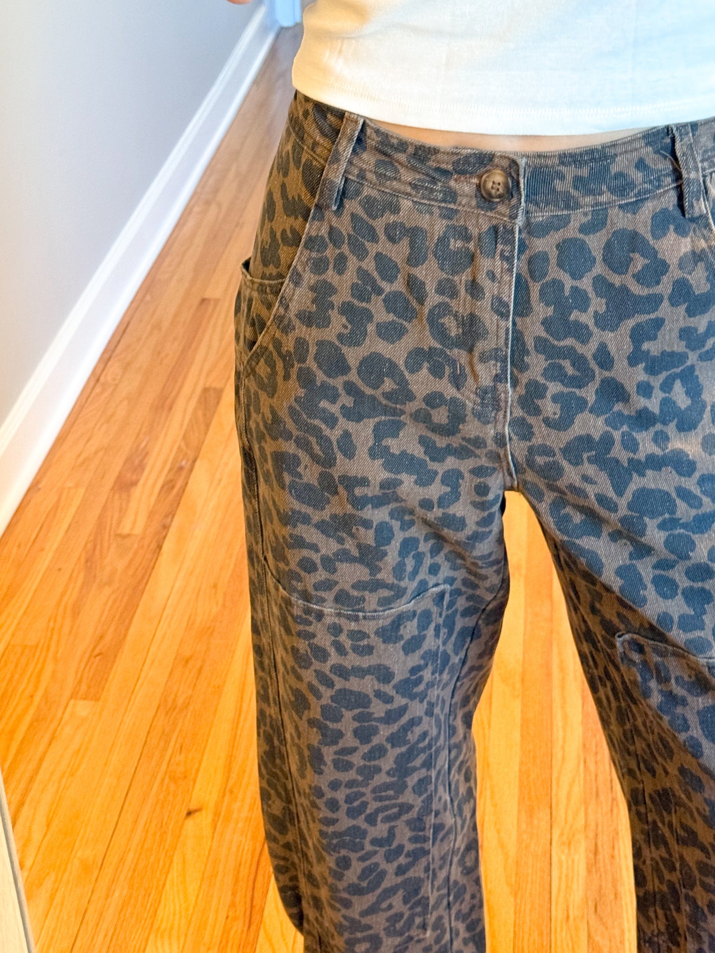 leopard barrel denim