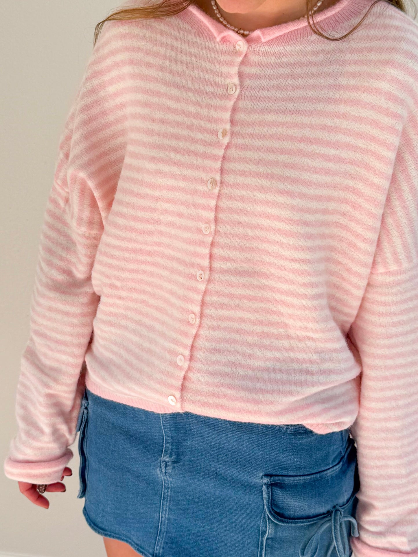 the Lorie cardigan -PINK STRIPES