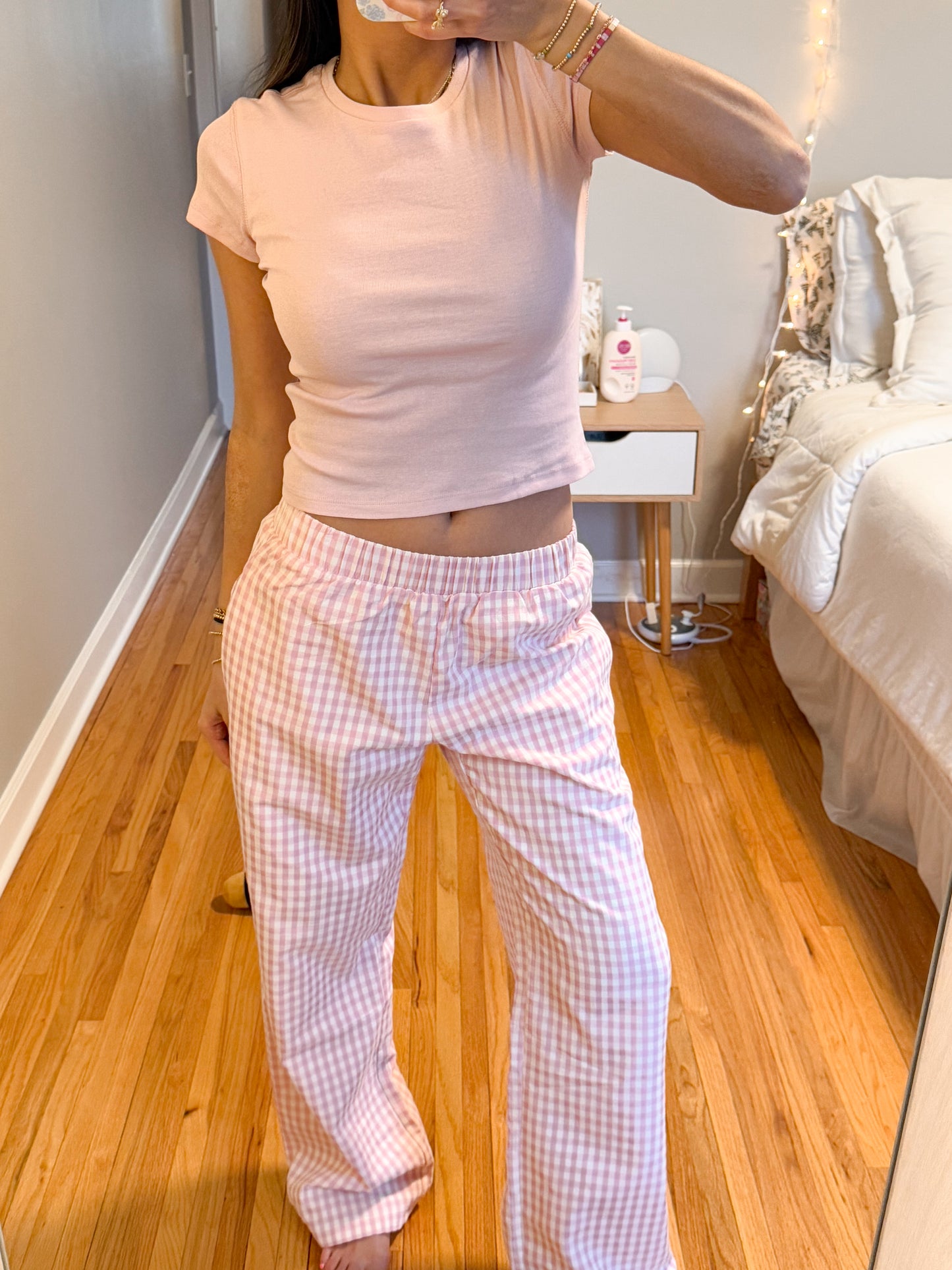 gingham relaxed pants -BLUSH