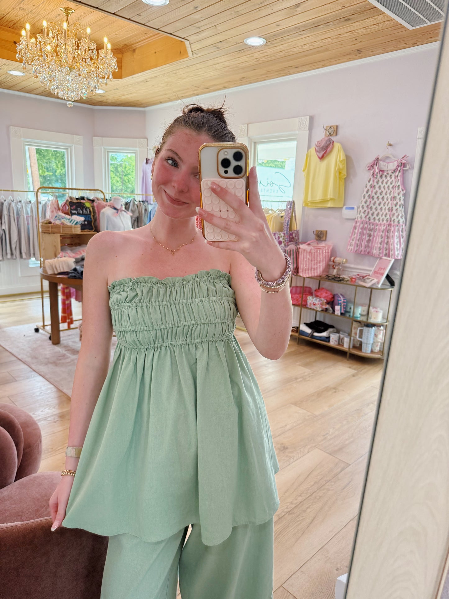 seafoam linen top