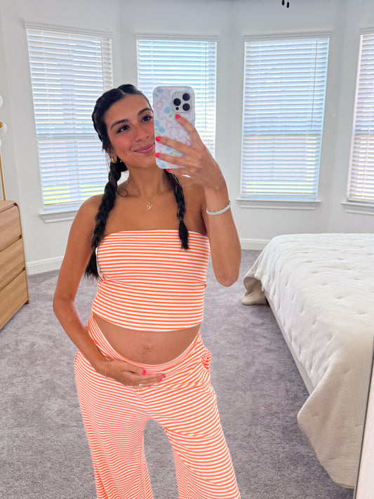 striped bandeau set -ORANGE