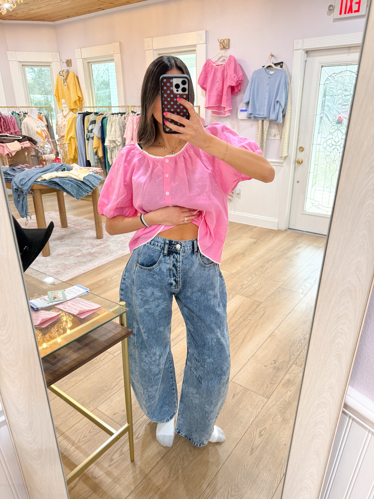 floral barrel jeans