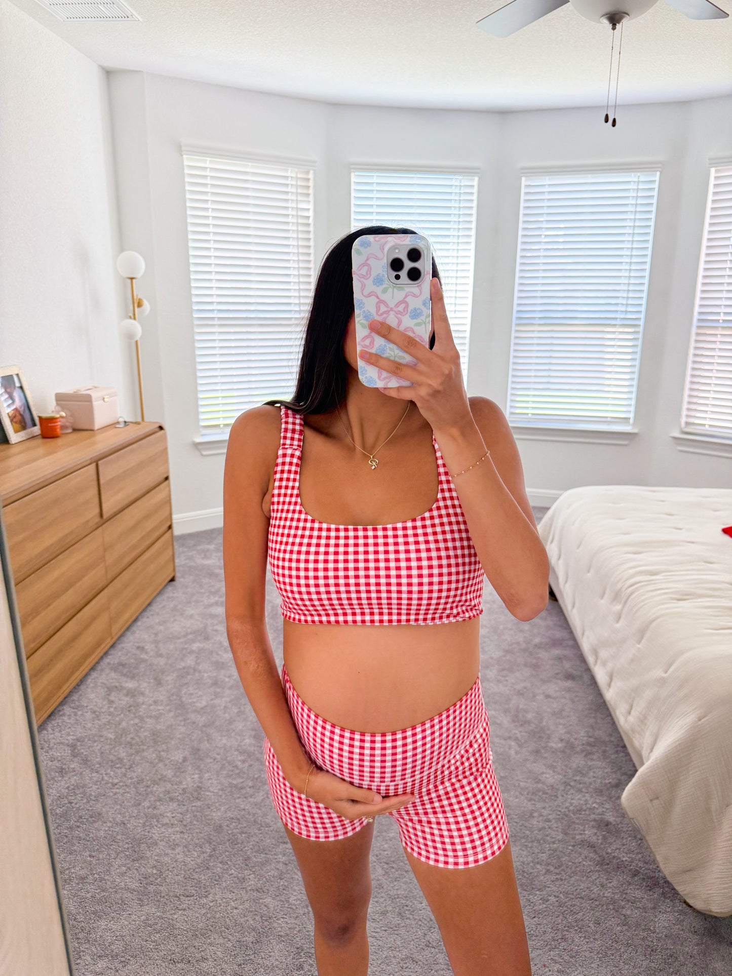 girly gingham biker shorts -RED