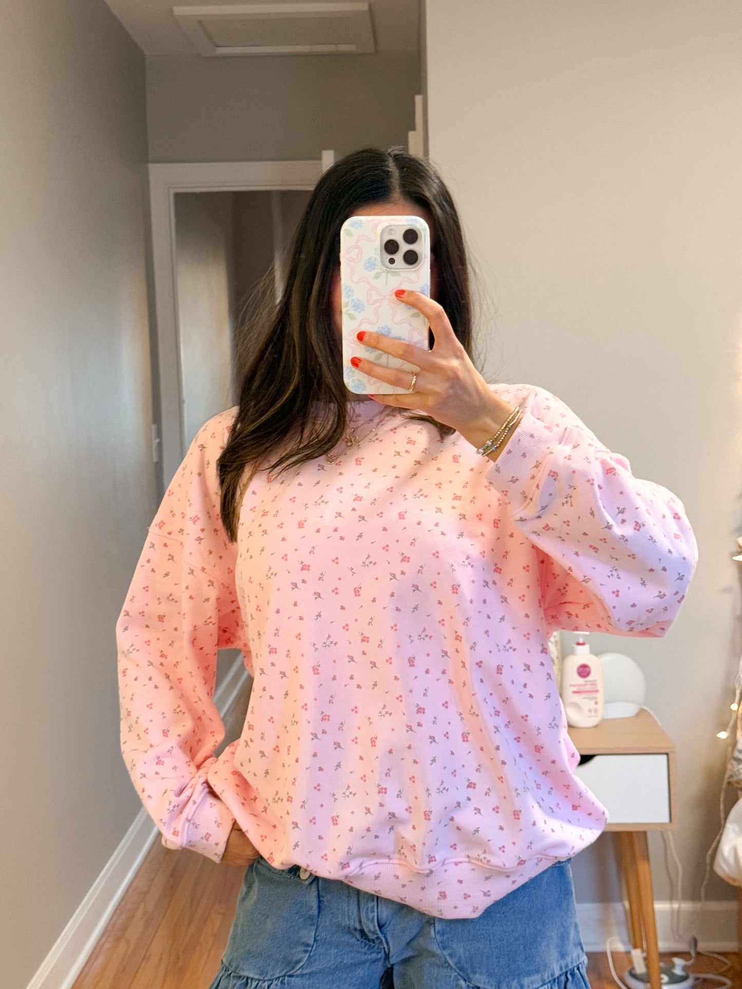 pink rose oversized crewneck