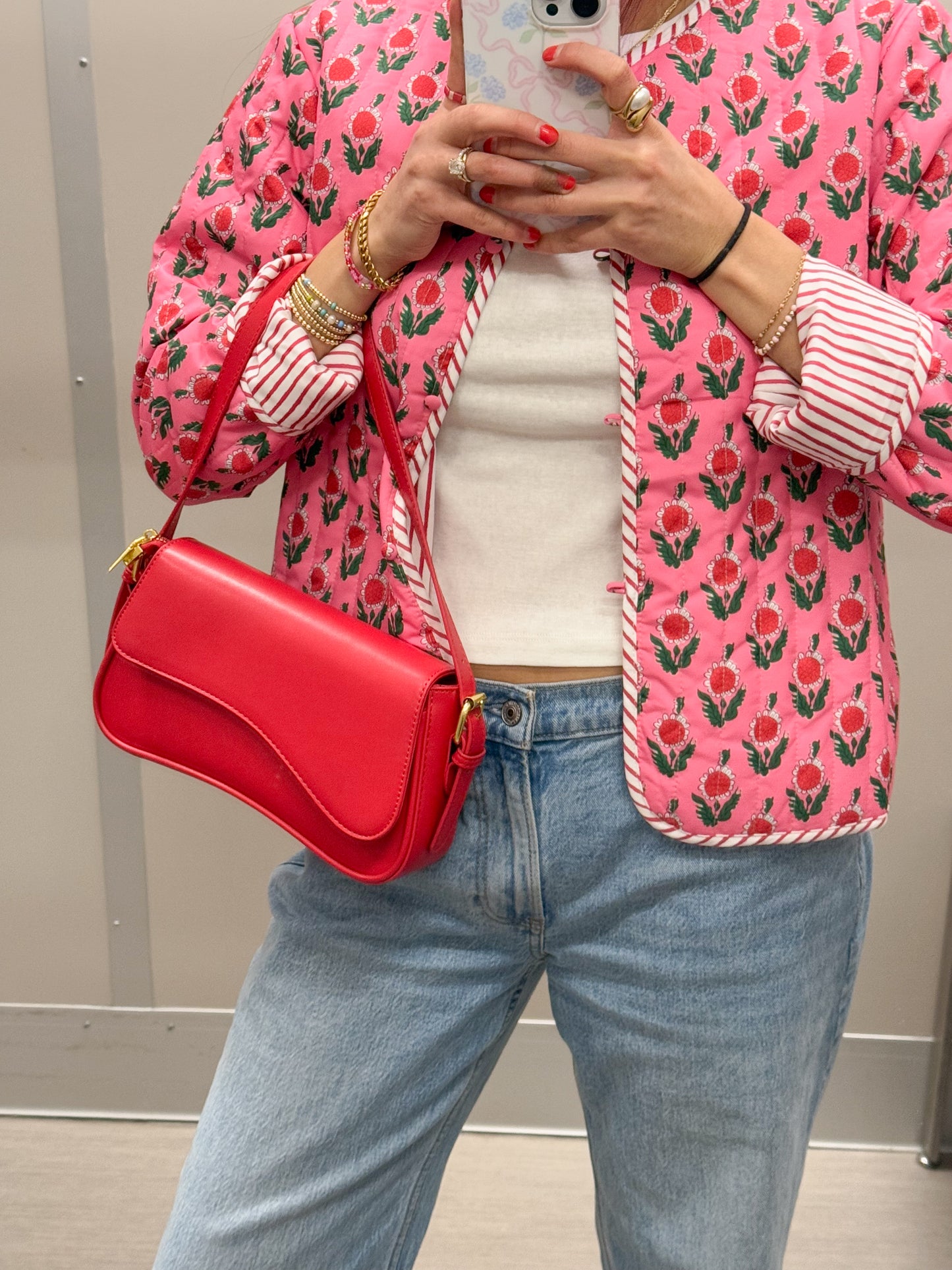 pink flower preppy jacket