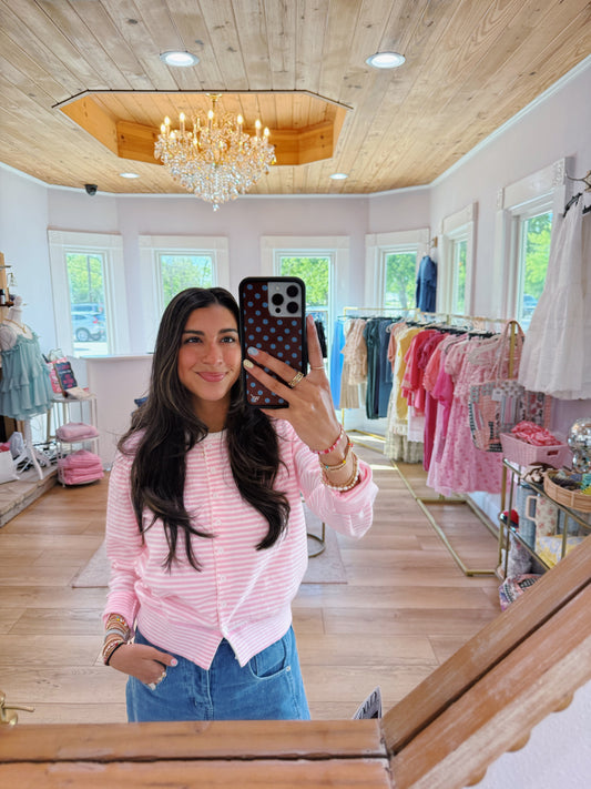 candy striped cardigan -BLUSH