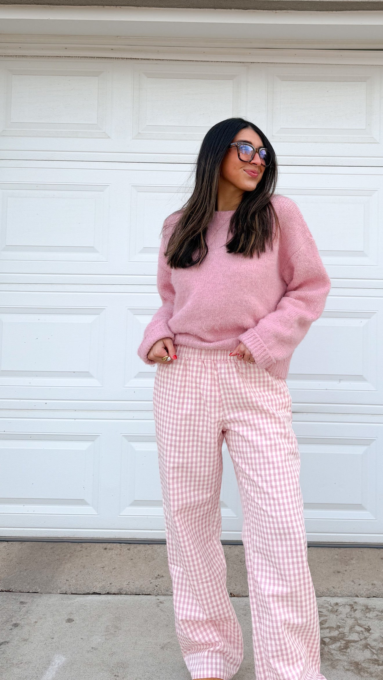 gingham relaxed pants -BLUSH