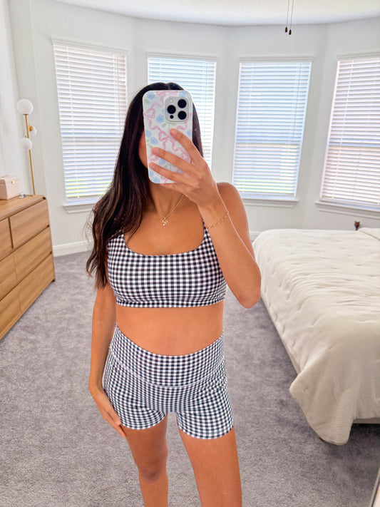 girly gingham sports bra -BLACK