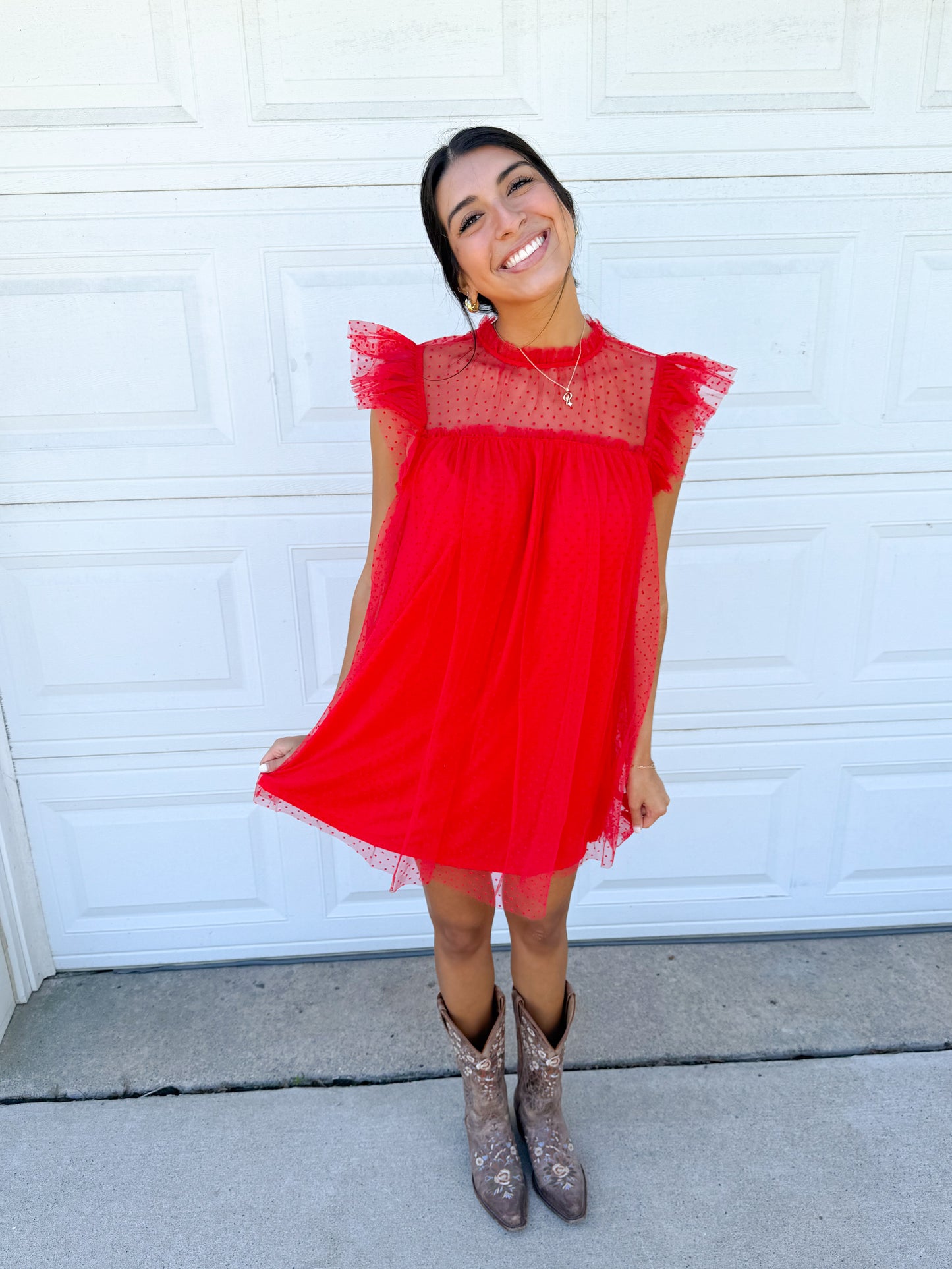 dotty red dress
