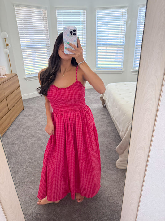 summer gingham maxi dress