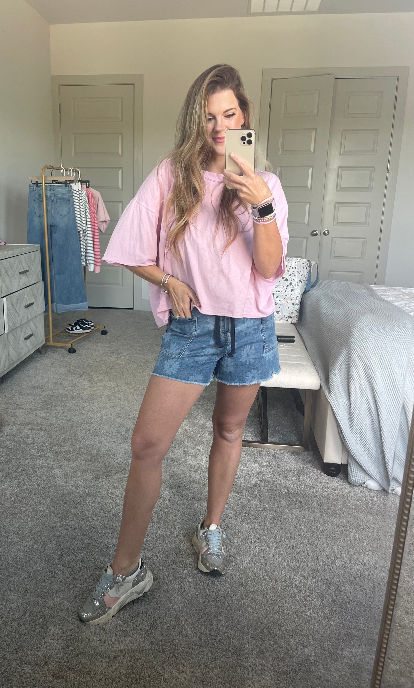 Daisy Denim Belted Shorts