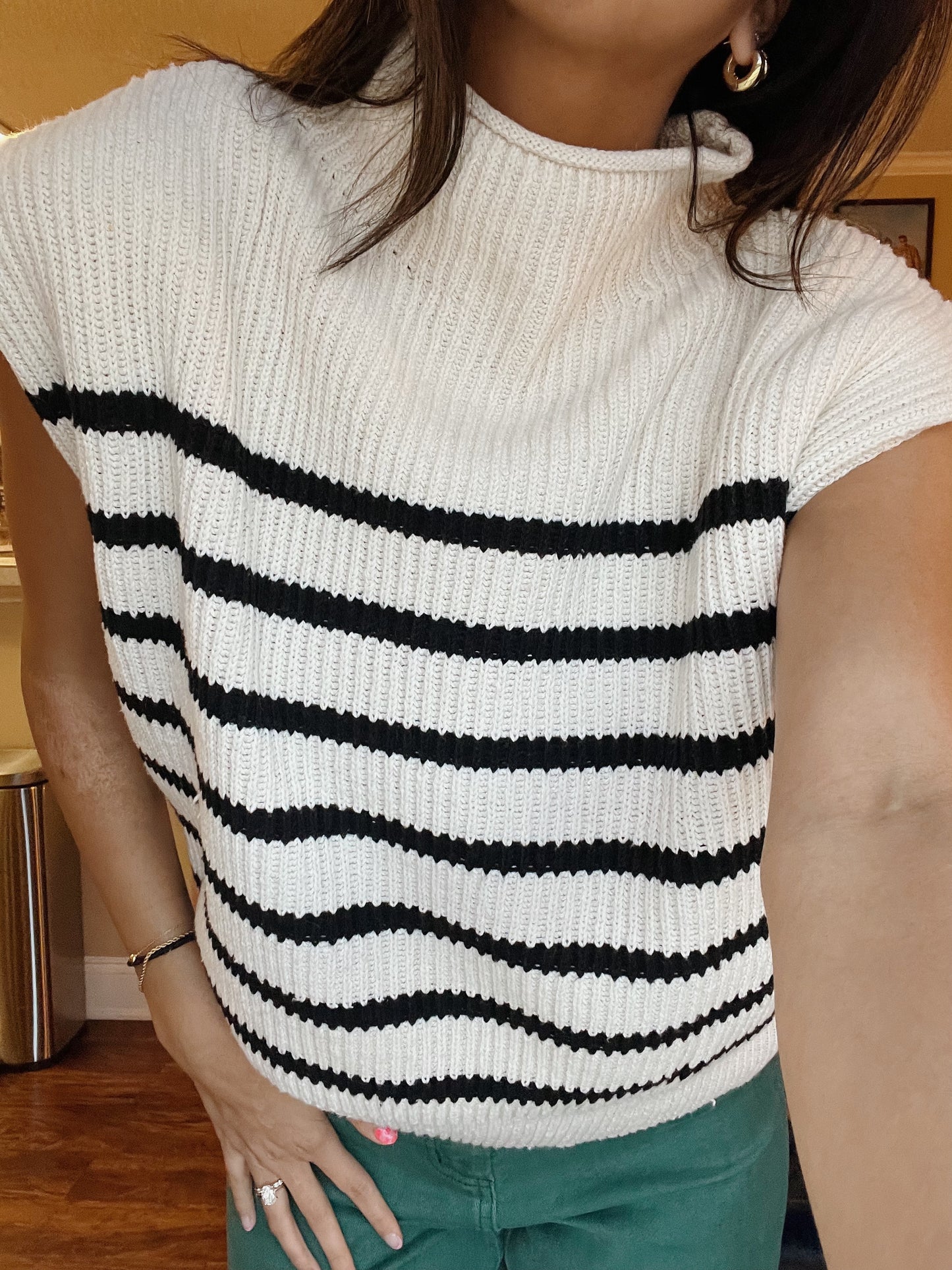queen striped top -IVORY