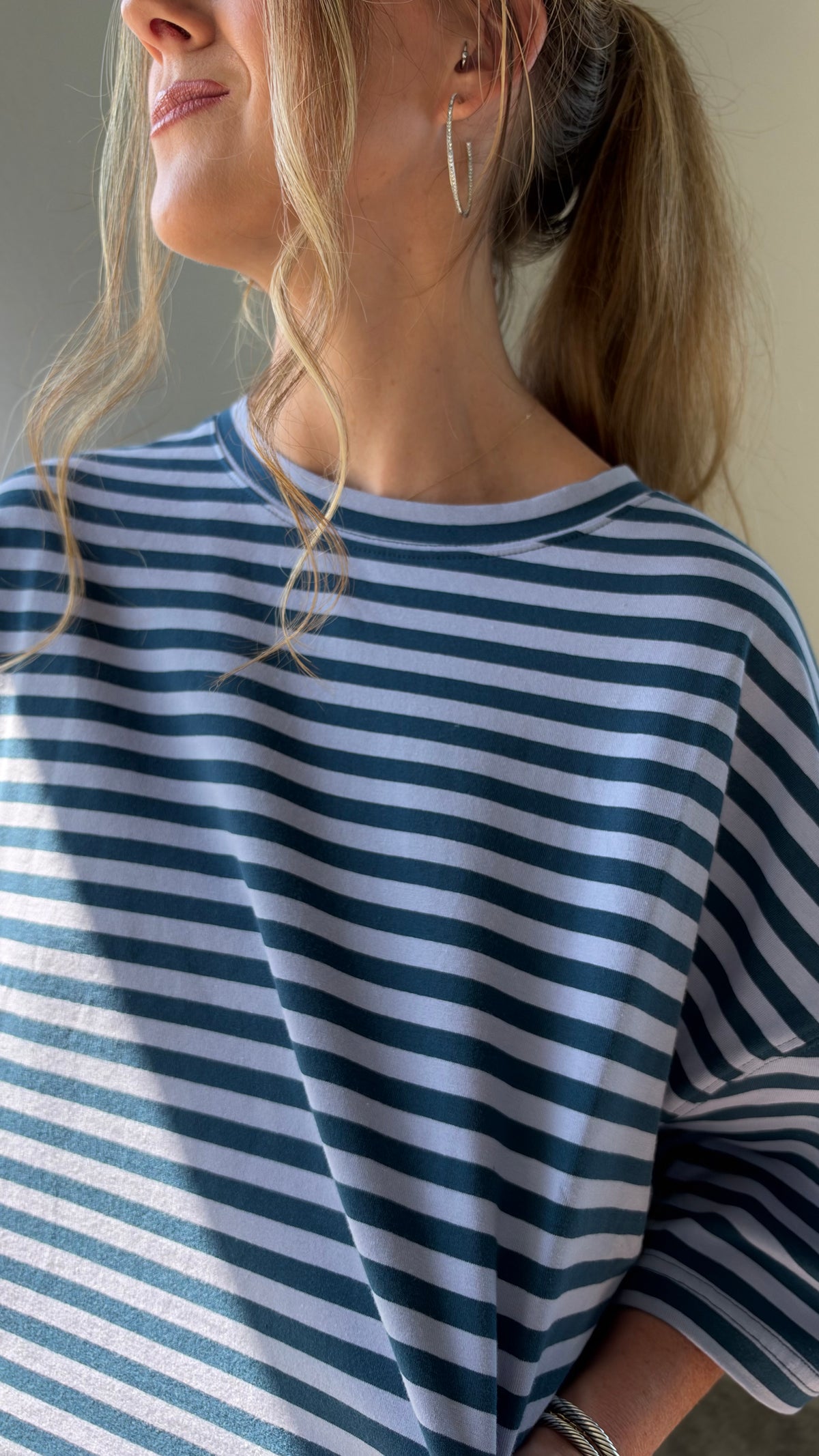 Oversized Boyfriend Striped Tee: Navy+Lavender