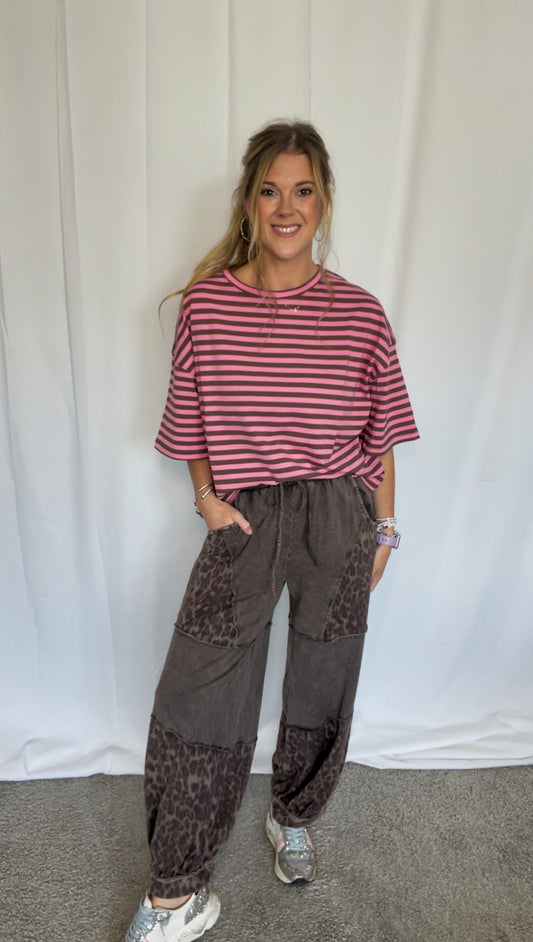 Oversized Boyfriend Striped Tee: Chocolate