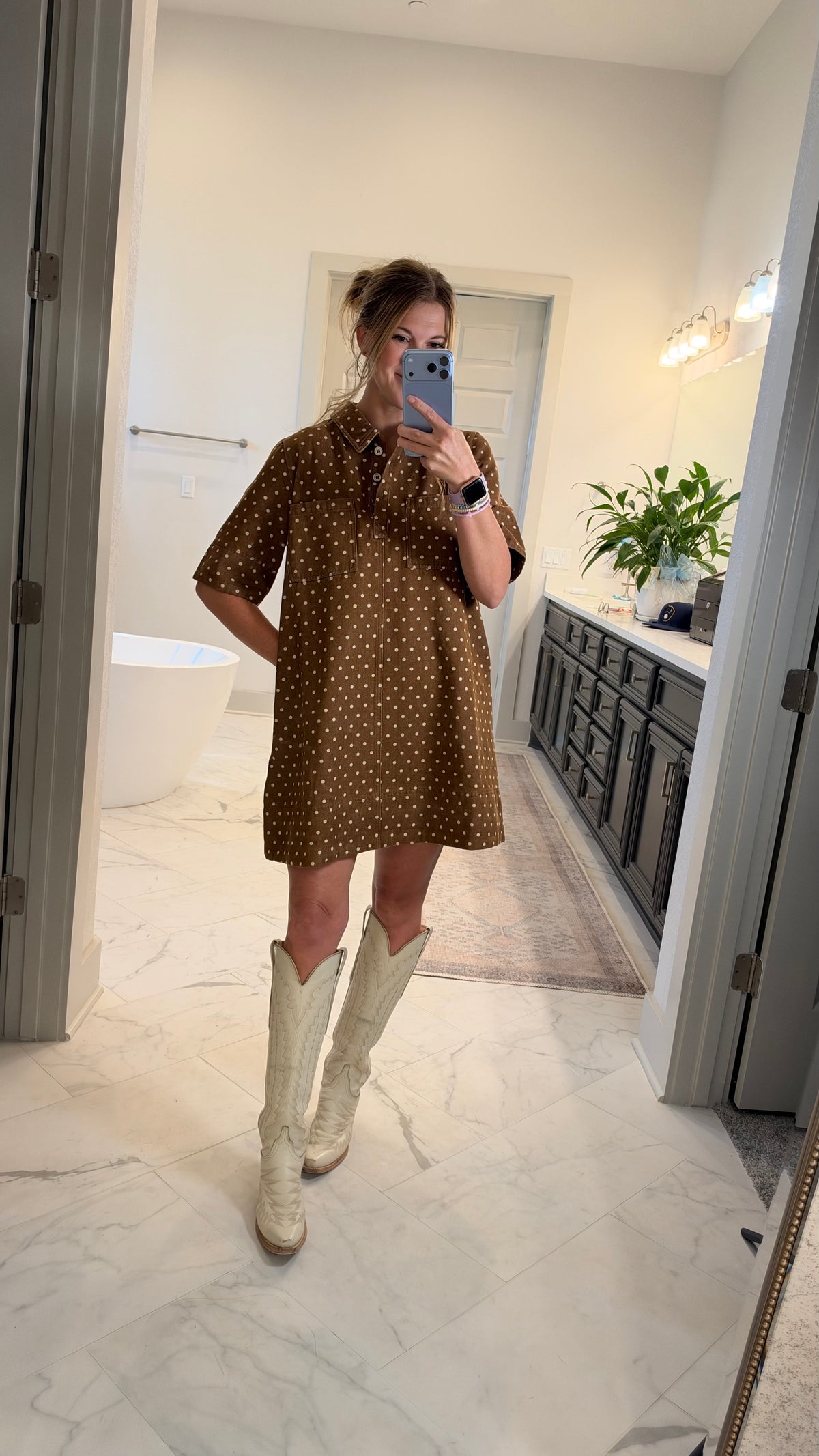 Polka Dot Denim Shirt Dress