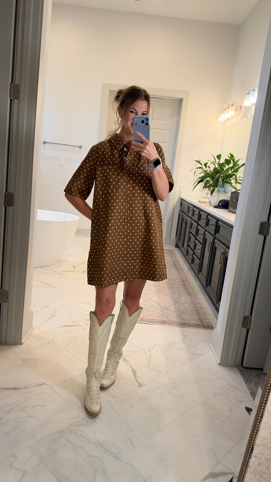 Polka Dot Denim Shirt Dress